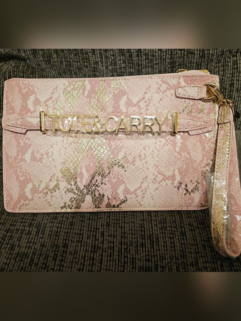 Tote and Carry Pink Croc Embossed Clutch